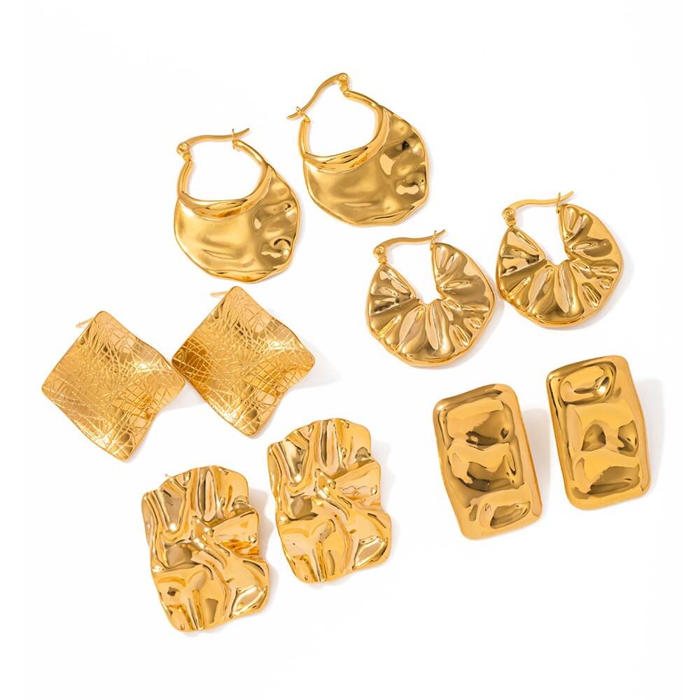 Waterproof Textured Gold Statement Earrings