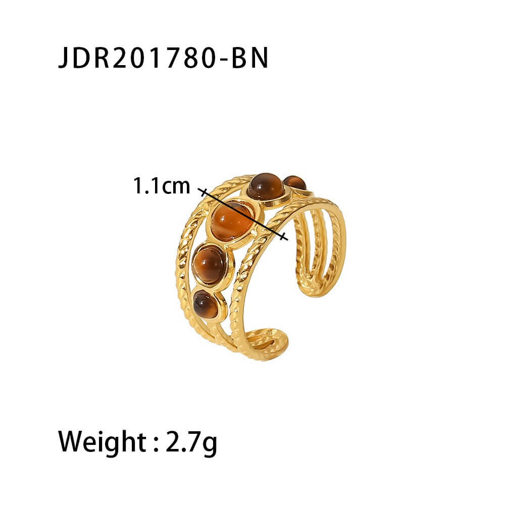 Vintage Natural Gemstone Textured Open Ring