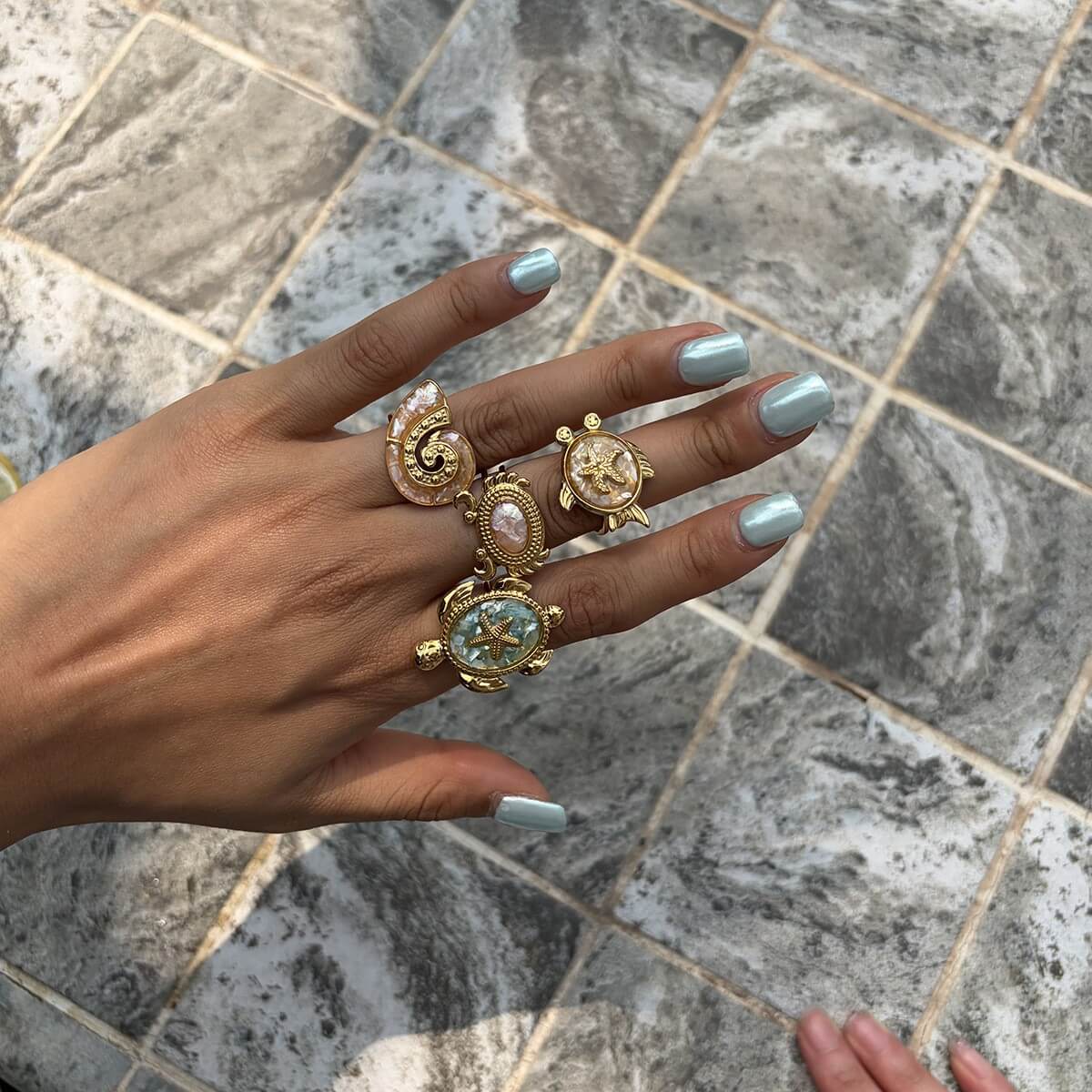 Ocean World Drip Glaze Gold Open Ring
