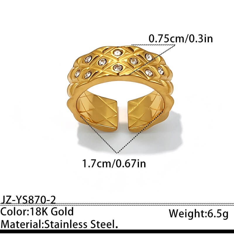 18K Gold CZ Pave Geometric Open Ring