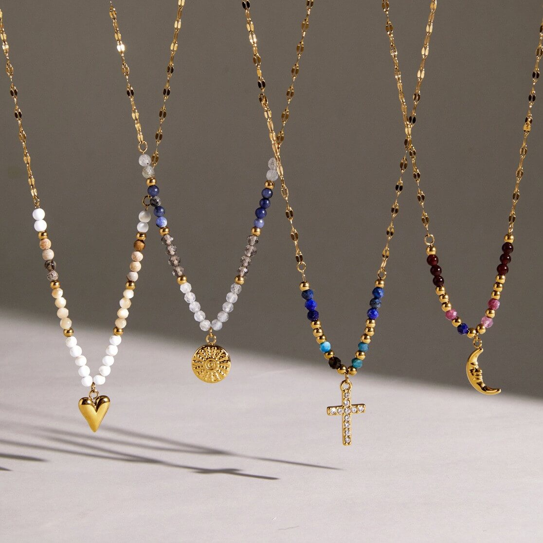 18K Gold Natural Stone Beaded Necklace