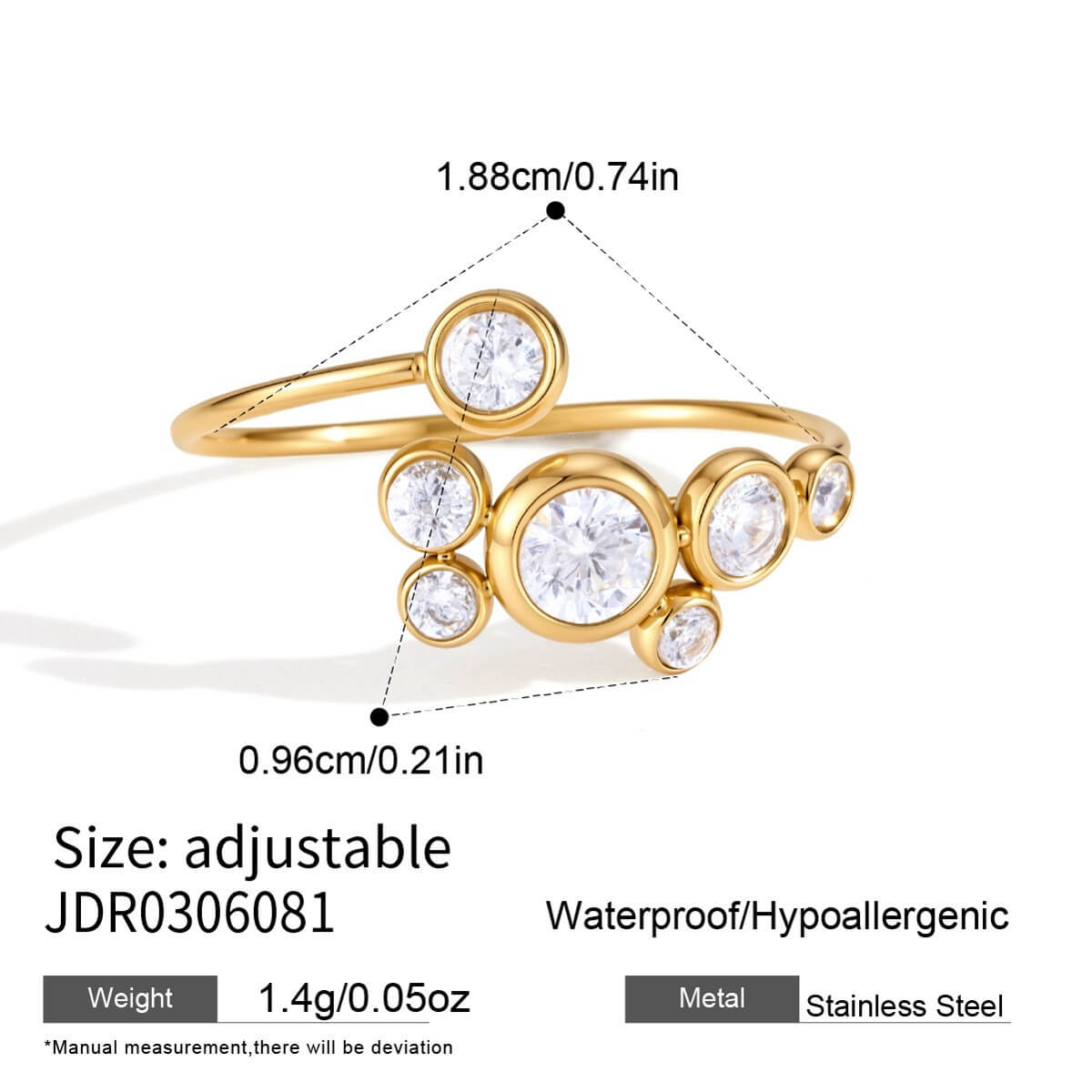 18K Gold Plated CZ Bubble Cluster Ring