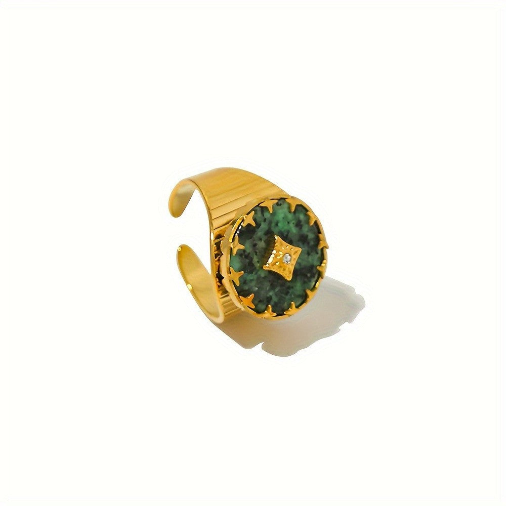 Vintage Natural Gemstone Statement Open Ring