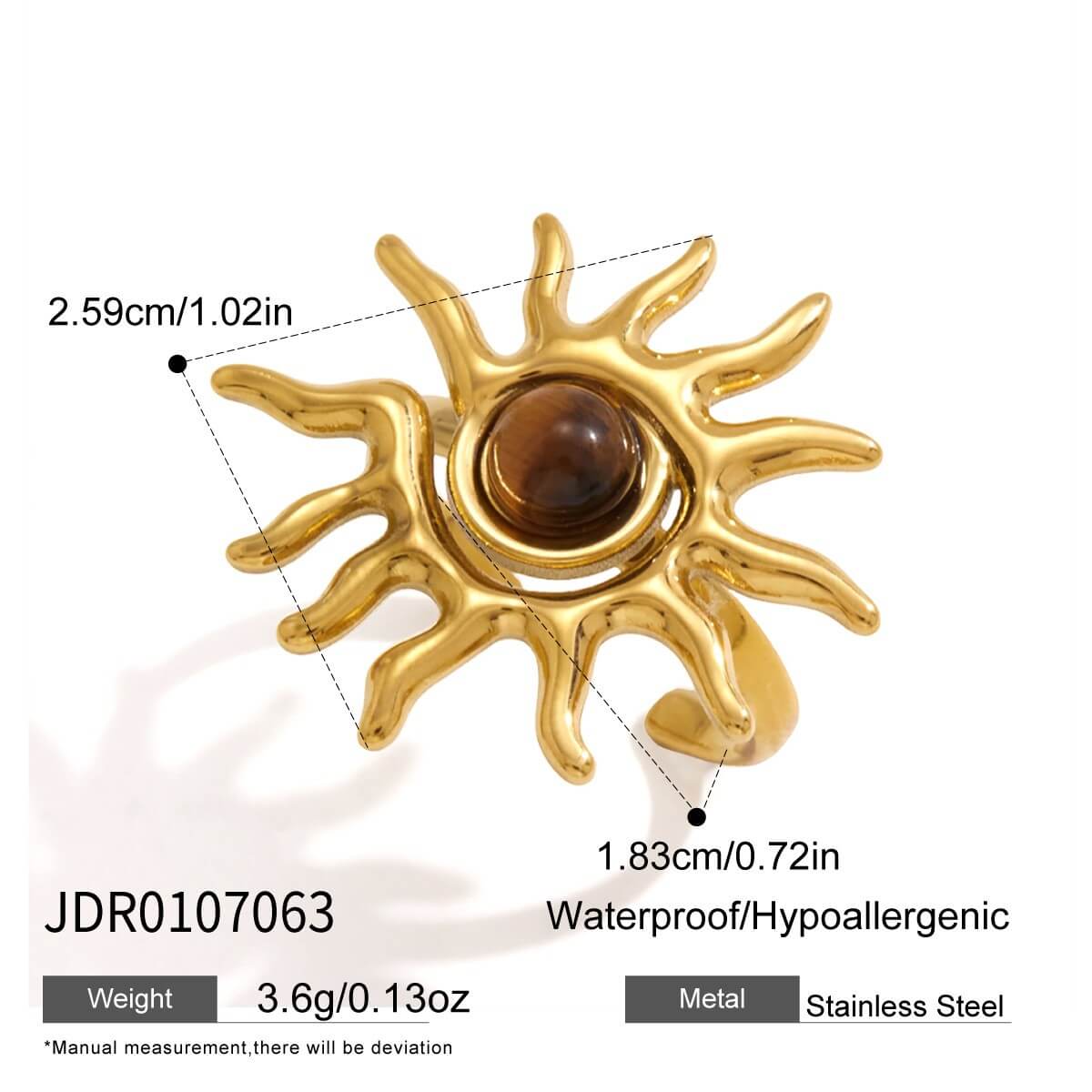 18K Gold Sunburst Stainless Steel Ring