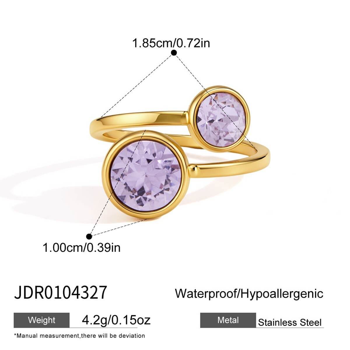 18K Gold Plated Colorful Candy Crystal Open Ring