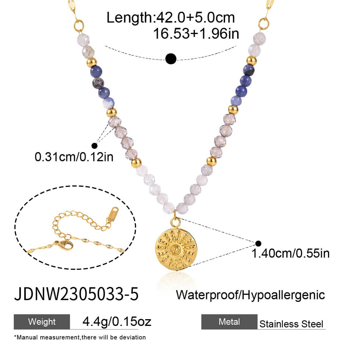 18K Gold Natural Stone Beaded Necklace