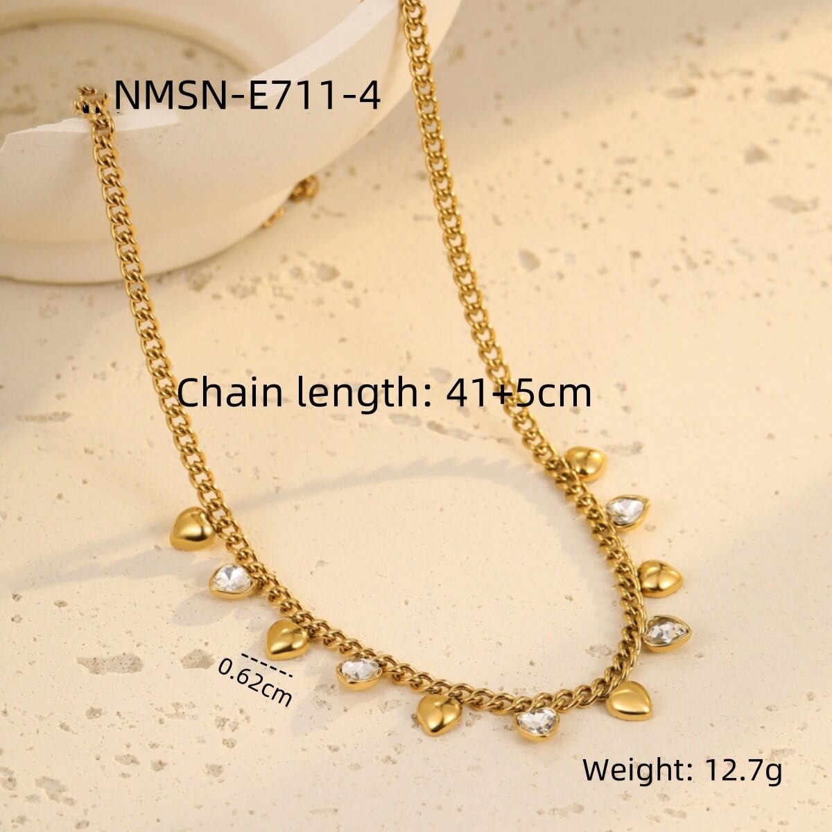 18K Gold Plated Zircon Heart Charm Choker Necklace