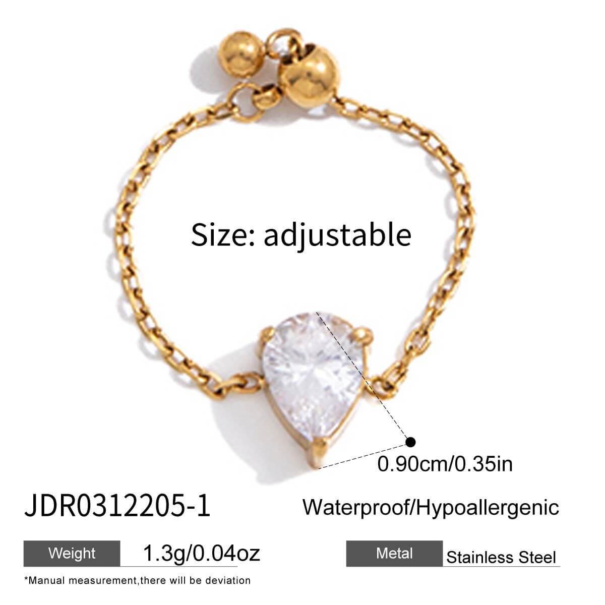 Adjustable Chain Ring with Clear CZ Pendant