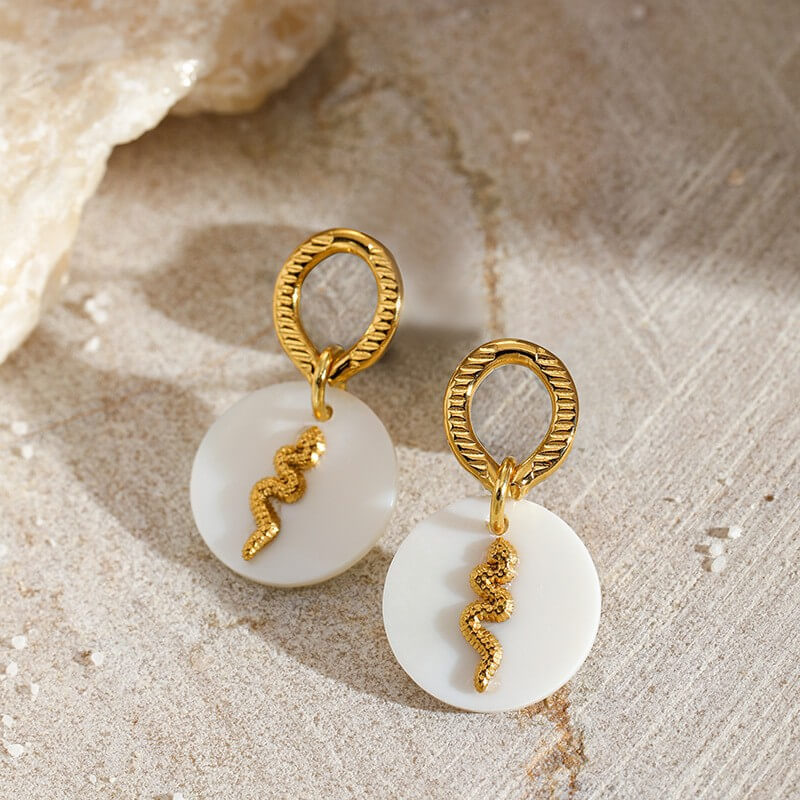 Waterproof Snake Shell Disc Drop Earrings