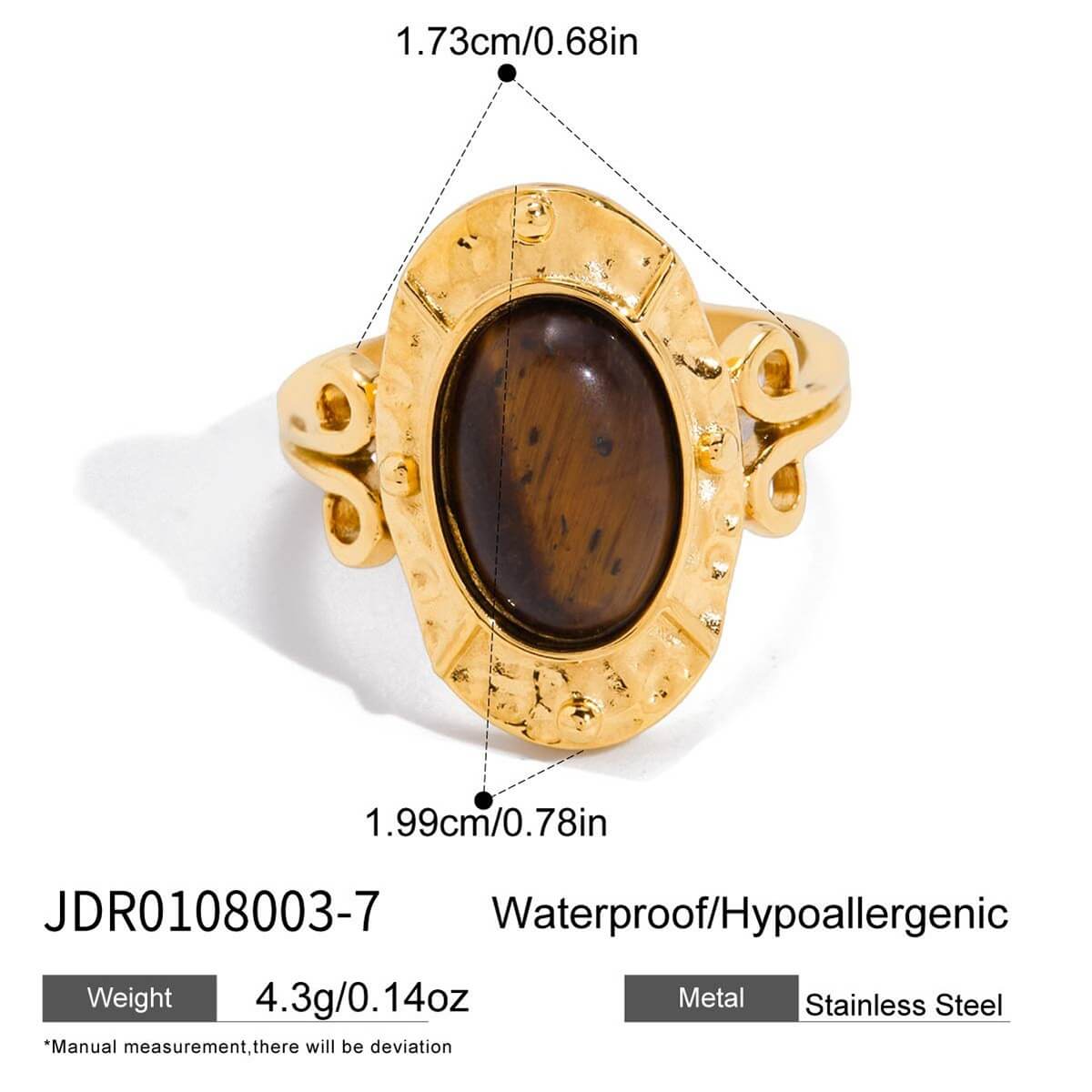 Natural Tiger's Eye Rings - 18K Gold Plated Stainless Steel