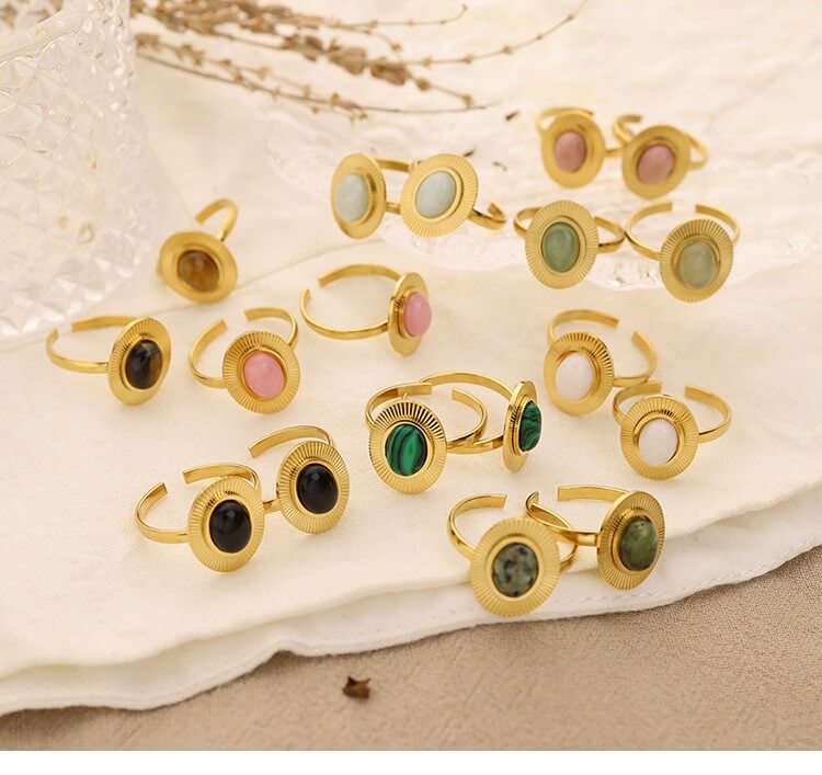 Vintage Sunburst Natural Gemstone Open Ring