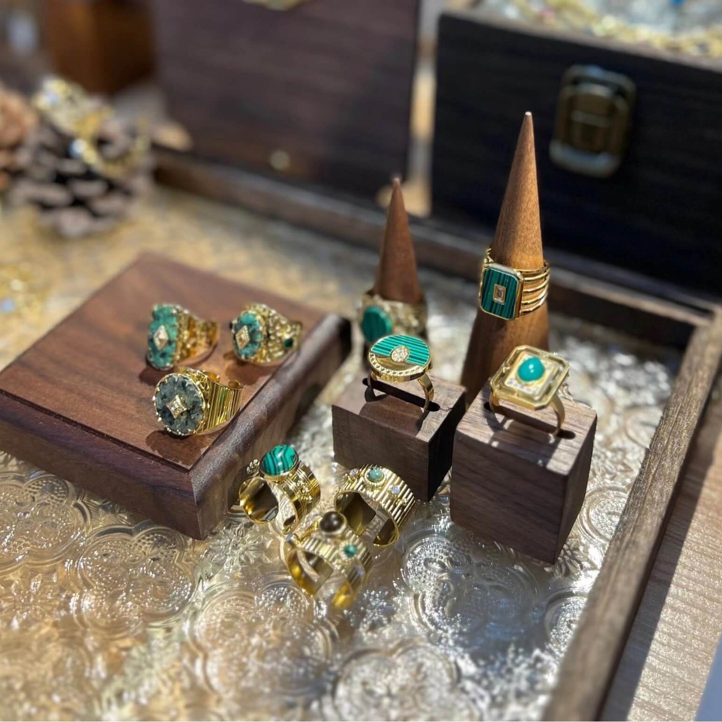Vintage Natural Gemstone Statement Open Ring