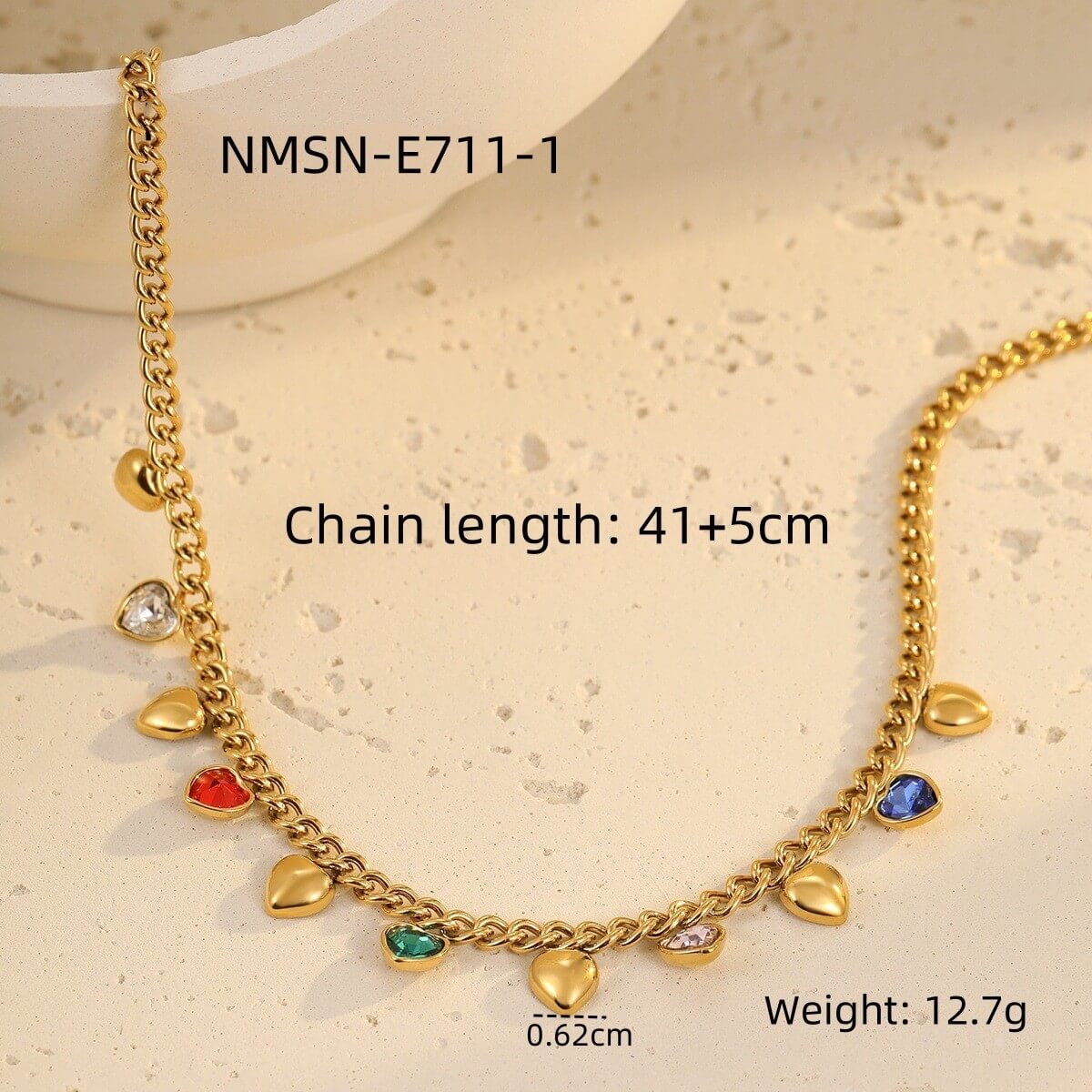 18K Gold Plated Zircon Heart Charm Choker Necklace