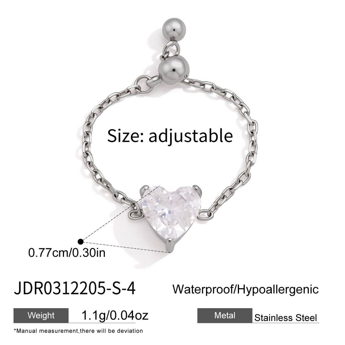 Adjustable Chain Ring with Clear CZ Pendant