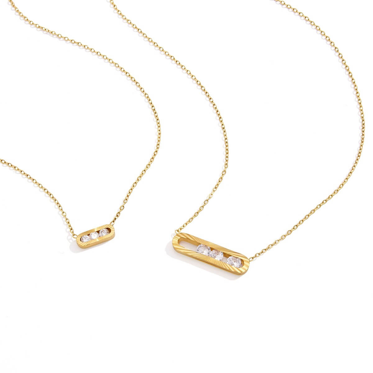 Movable Zirconia Oval Pendant Necklace