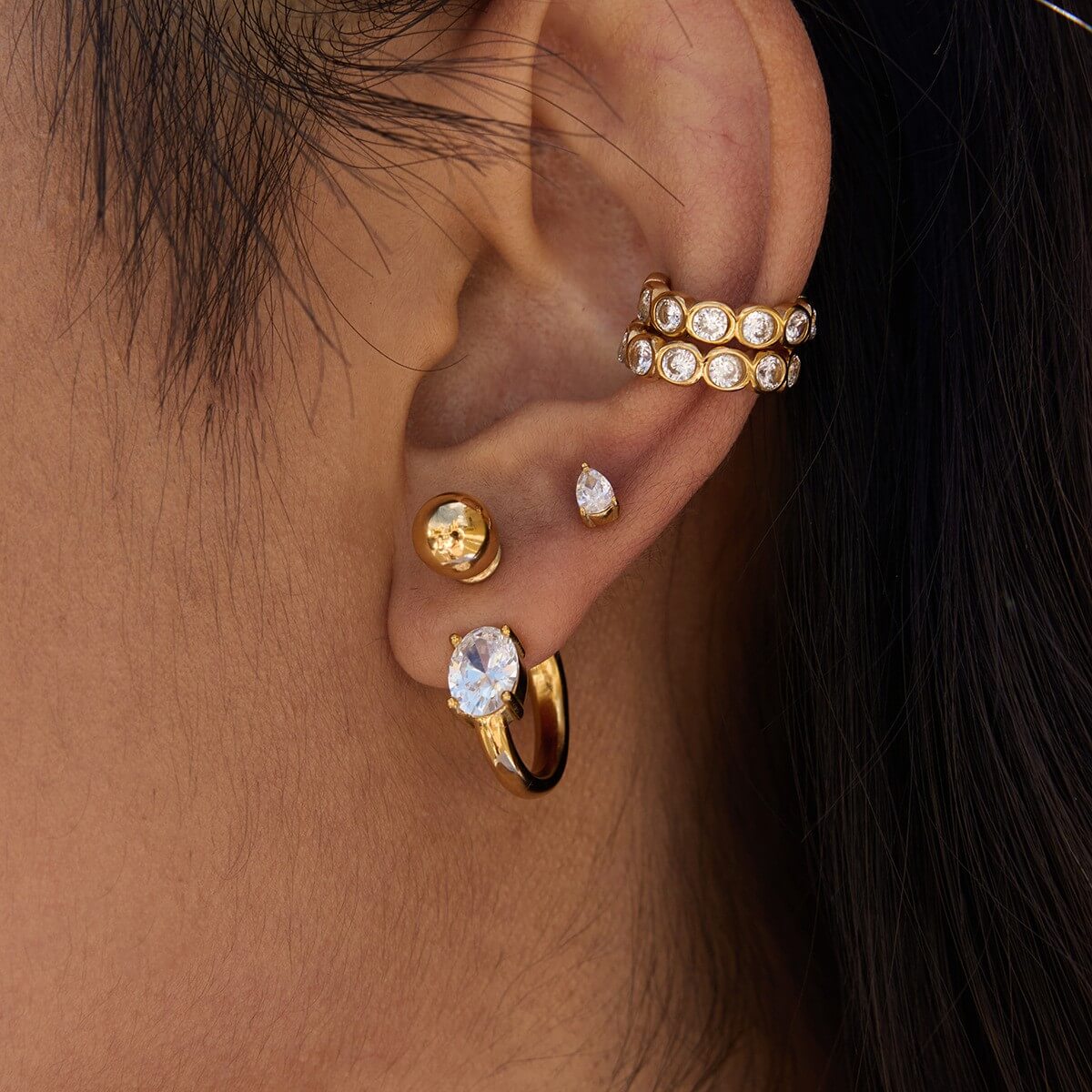 CZ Curved Barbell Huggie Earrings
