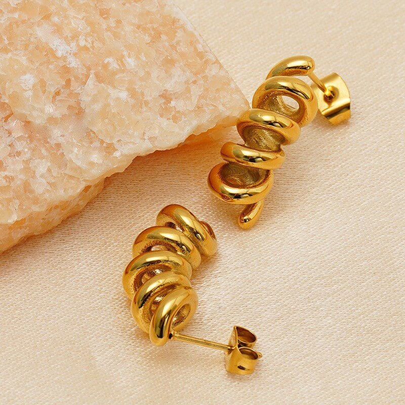 Waterproof Twisted Spiral Coil Drop Earrings