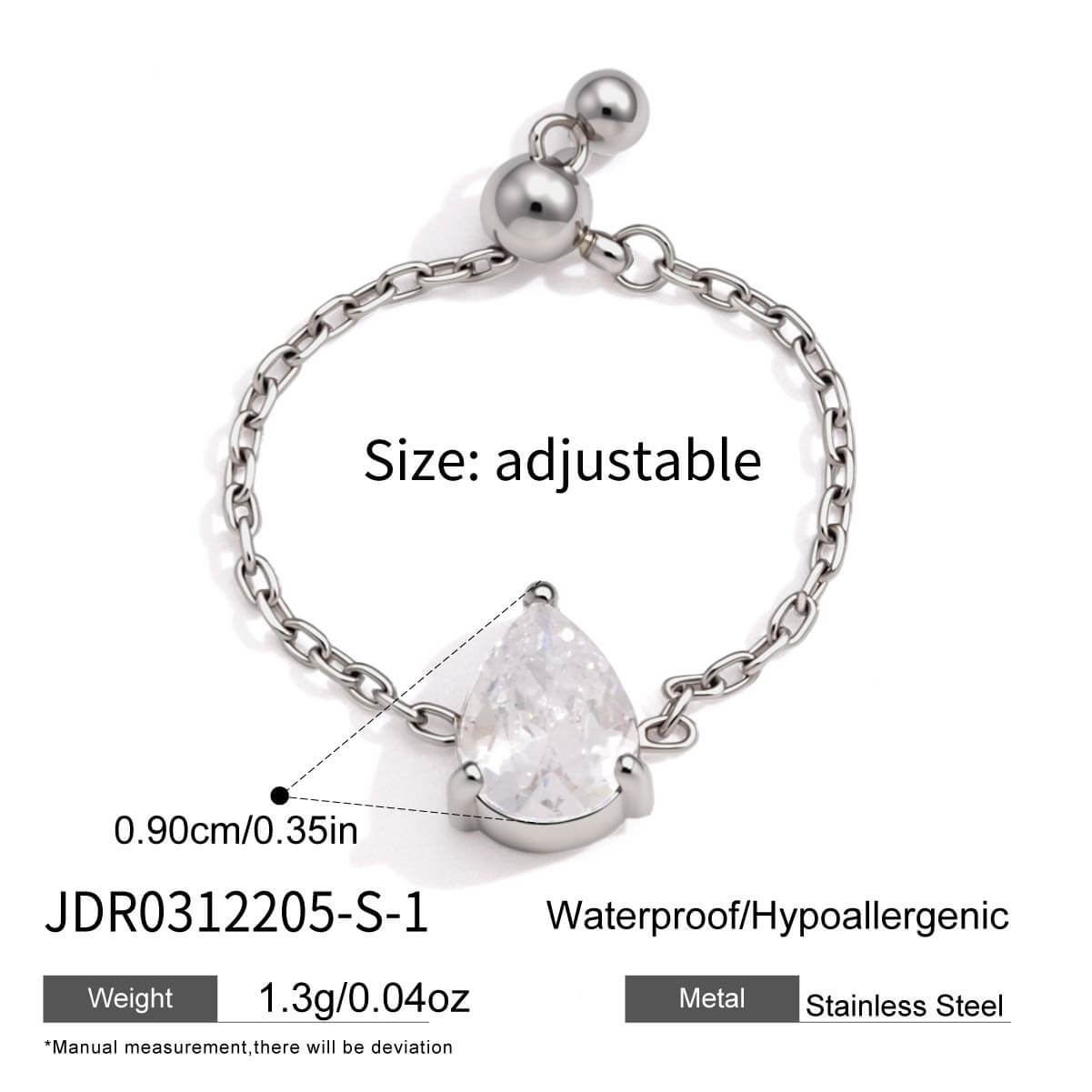 Adjustable Chain Ring with Clear CZ Pendant