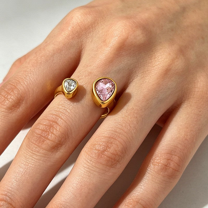 18K Gold Geometric Crystal Open Ring