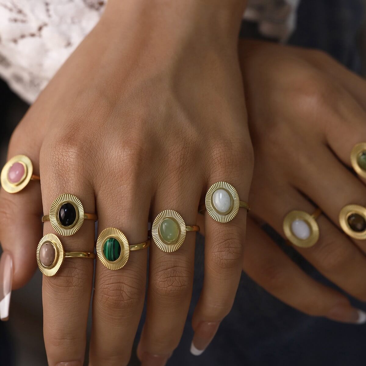Vintage Sunburst Natural Gemstone Open Ring