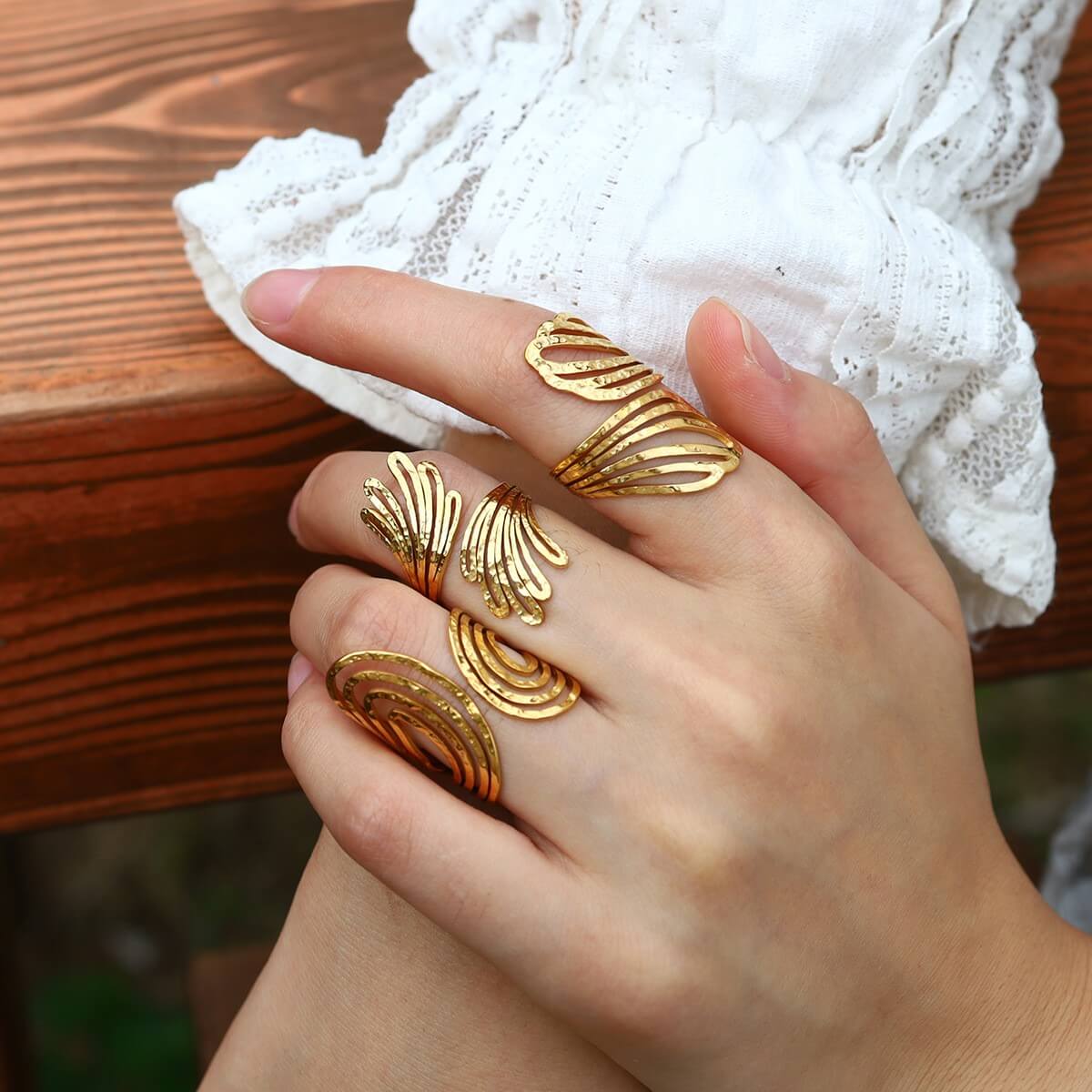 Chunky Hammered Wave Open Ring