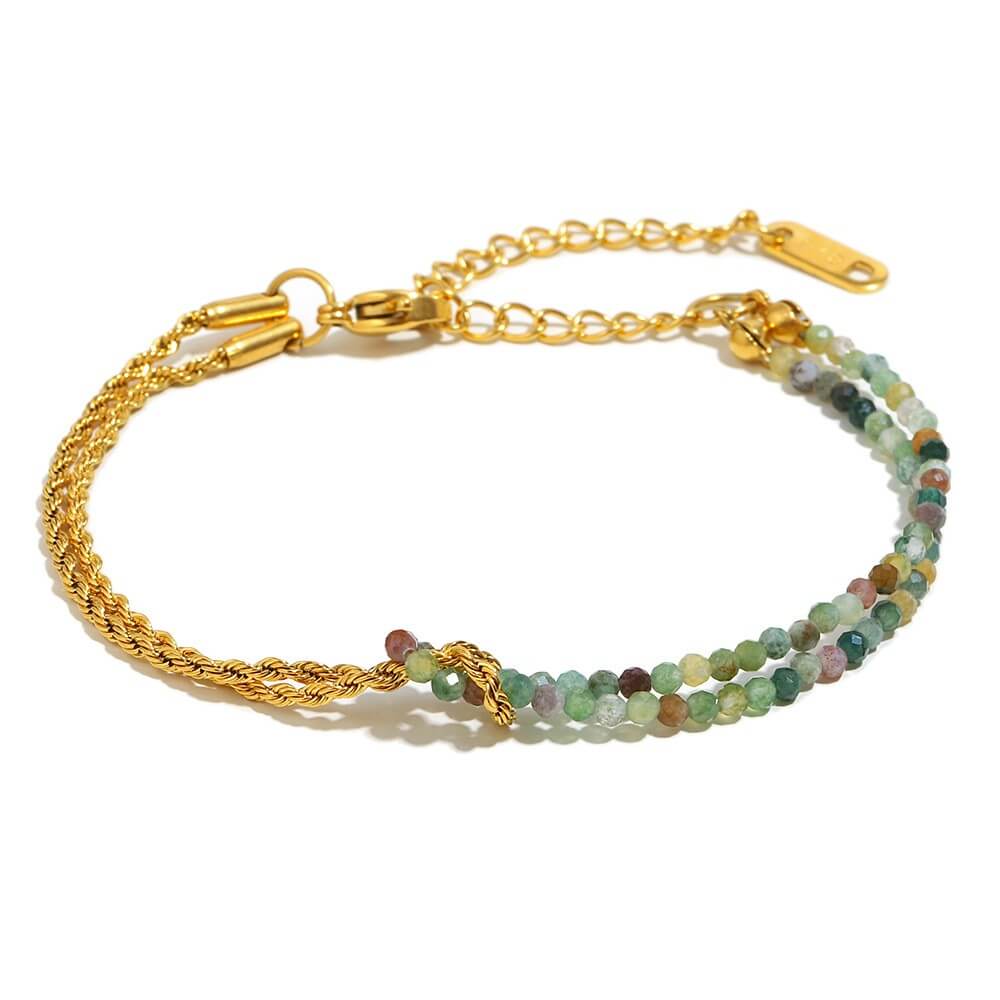 Boho Natural Gemstone Beaded Rope Chain Bracelet