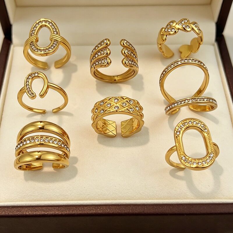 18K Gold CZ Pave Geometric Open Ring