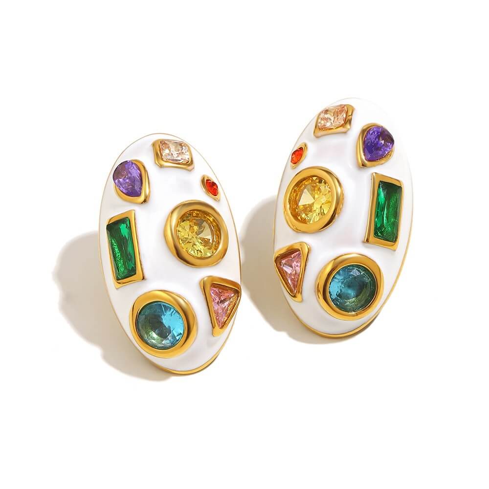 Colorful Zircon Enamel Chunky Stud Earrings