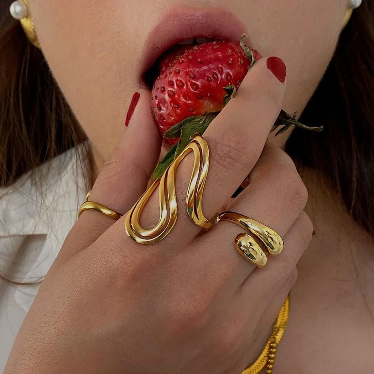 Waterproof Sculptural Wave Open Rings