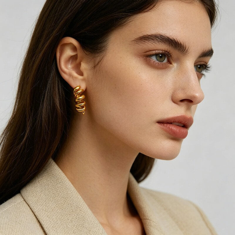 Waterproof Twisted Spiral Coil Drop Earrings