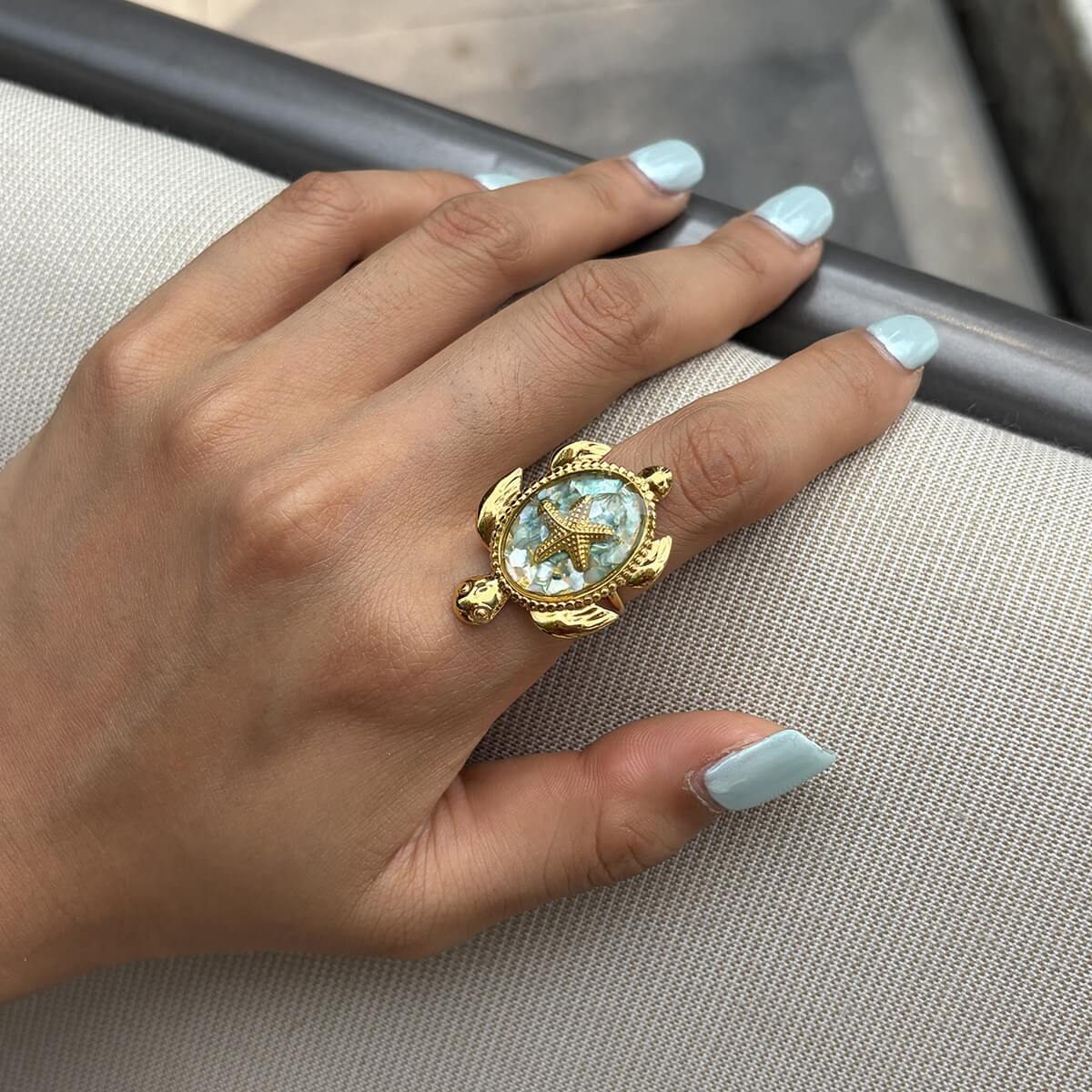 Ocean World Drip Glaze Gold Open Ring