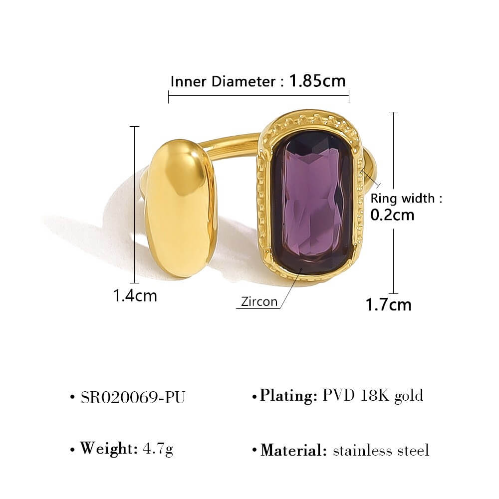 Asymmetric Oval Zircon Open Ring