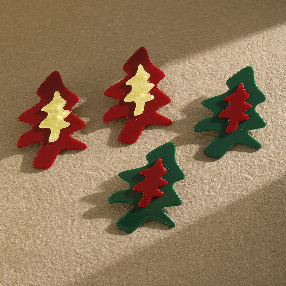 Festive Christmas Tree Resin Stud Earrings