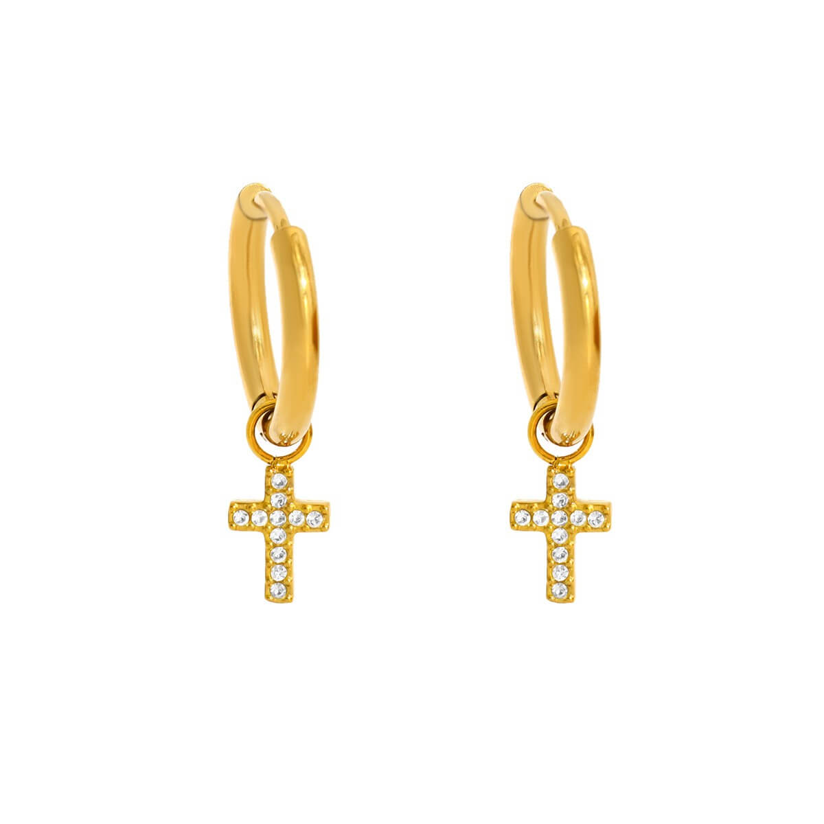 Crystal Charm Stainless Steel Hoop Earrings