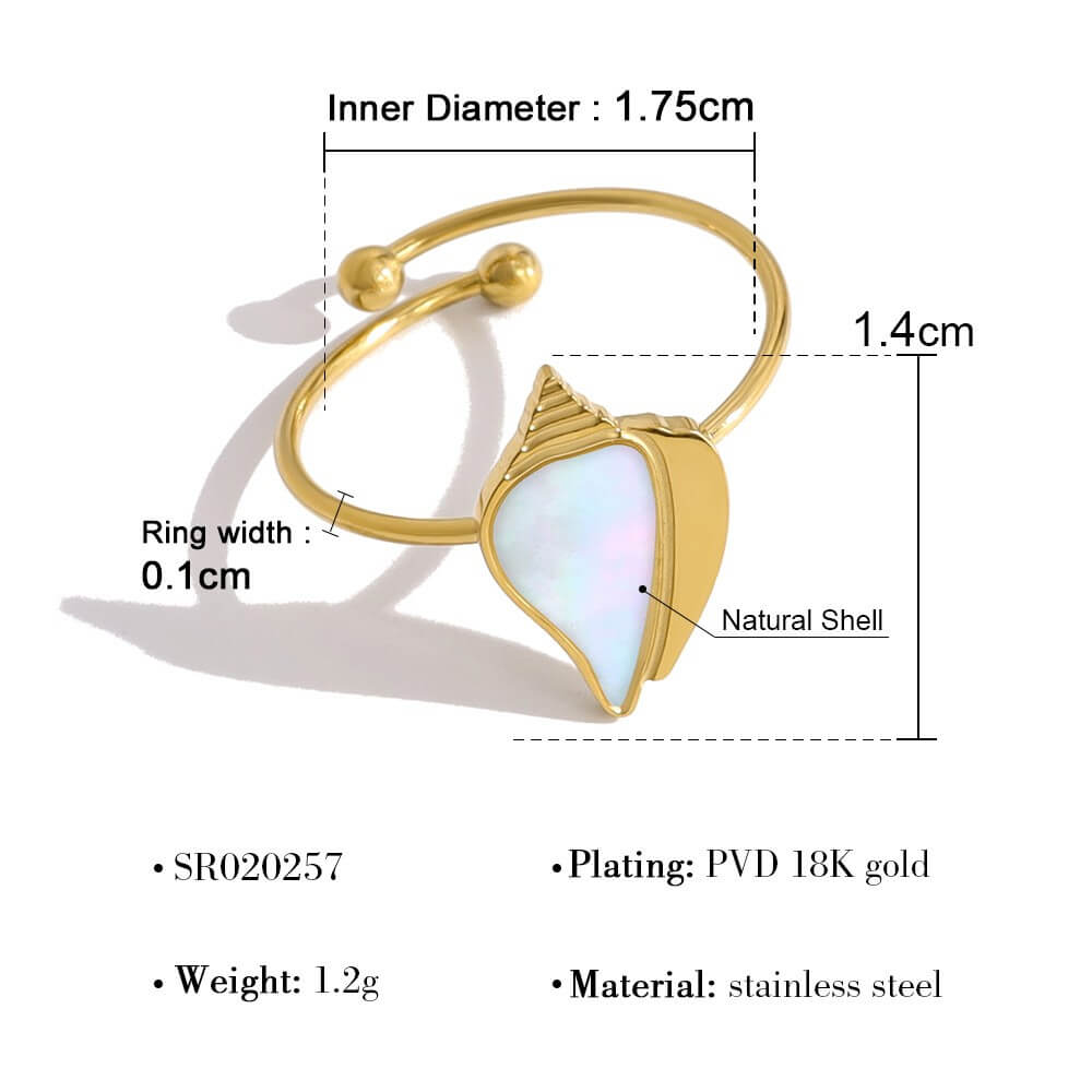 Coastal Beach Shell Charm Open Ring