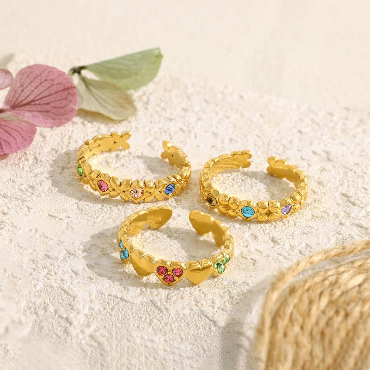 Colorful Crystal Floral Open Ring