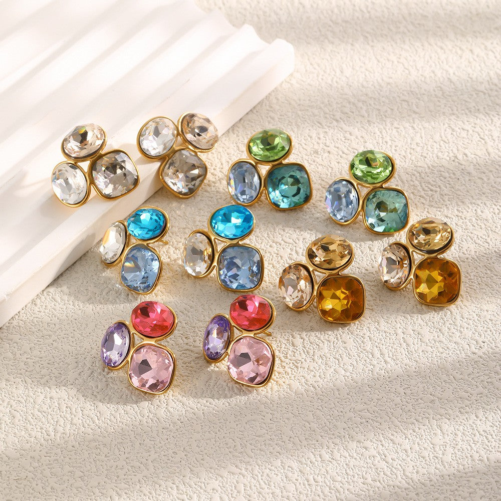 Multicolor Zircon Cluster Stud Earrings