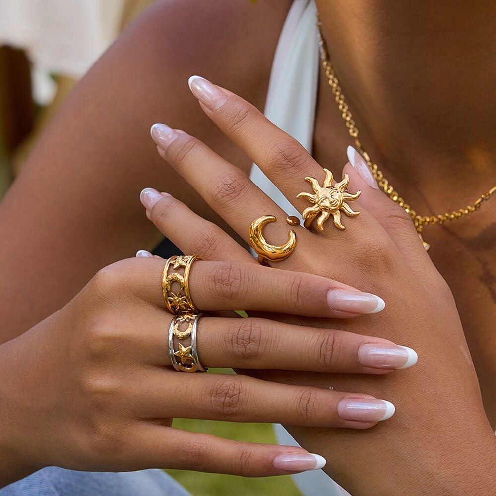 Waterproof Celestial Sun Moon Rings