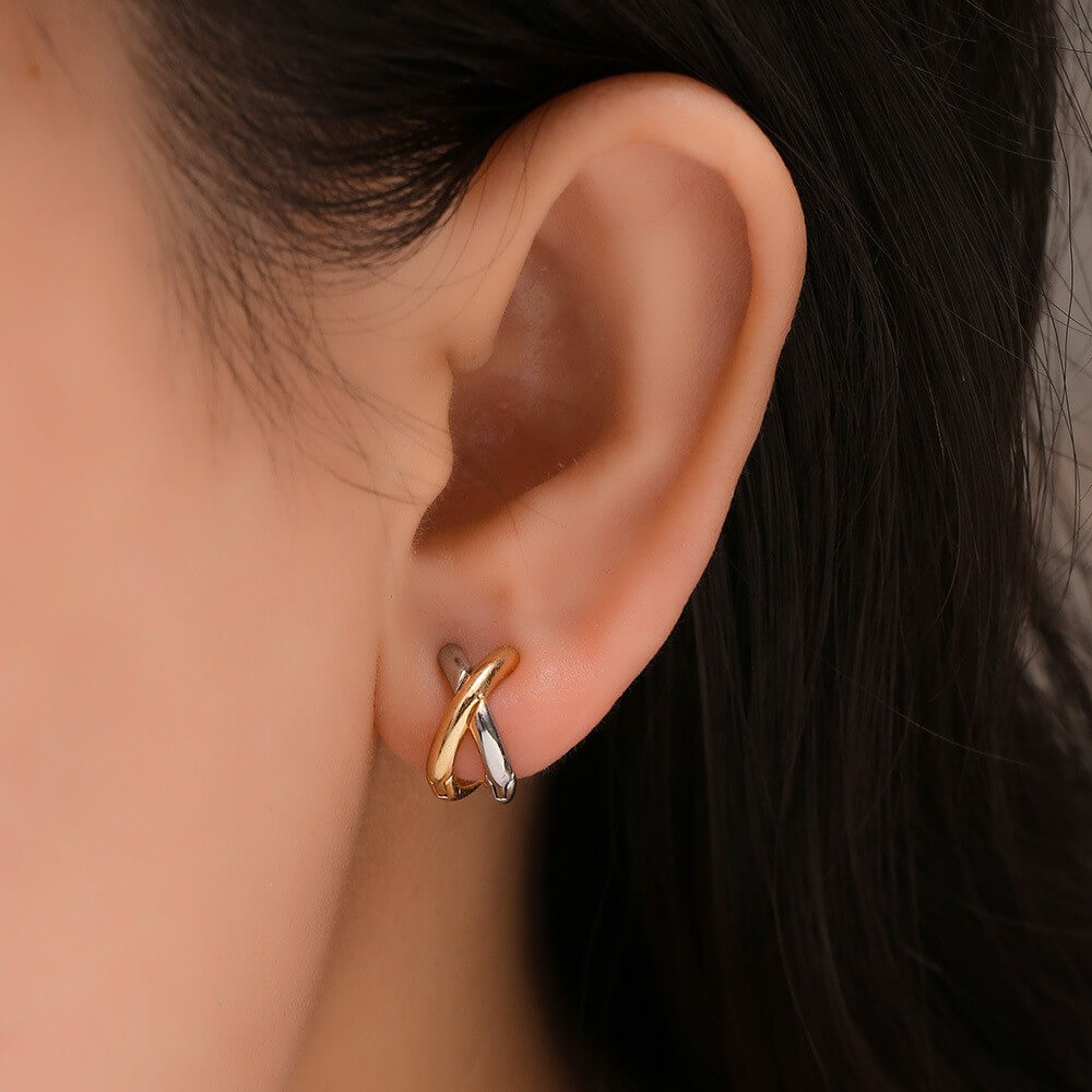 Criss Cross X Huggie Hoop Earrings - Gold Plated Brass