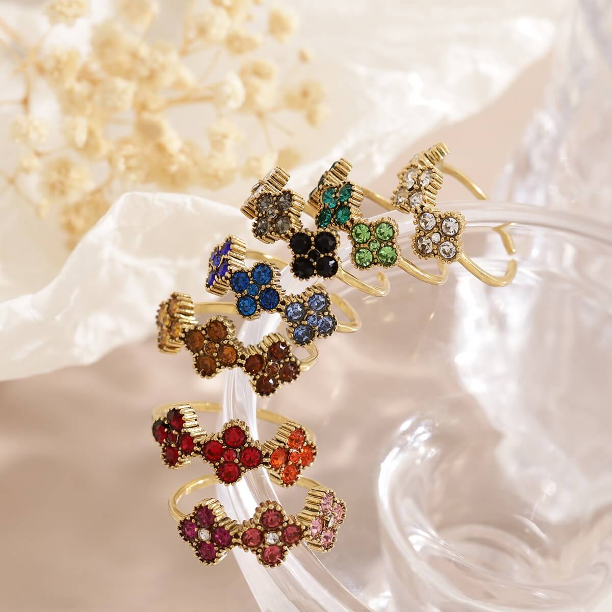 Clover Zircon Stainless Steel Ring