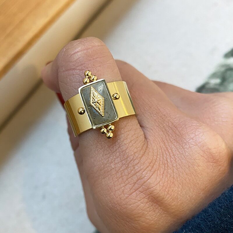 Vintage Natural Stone Wide Open Ring