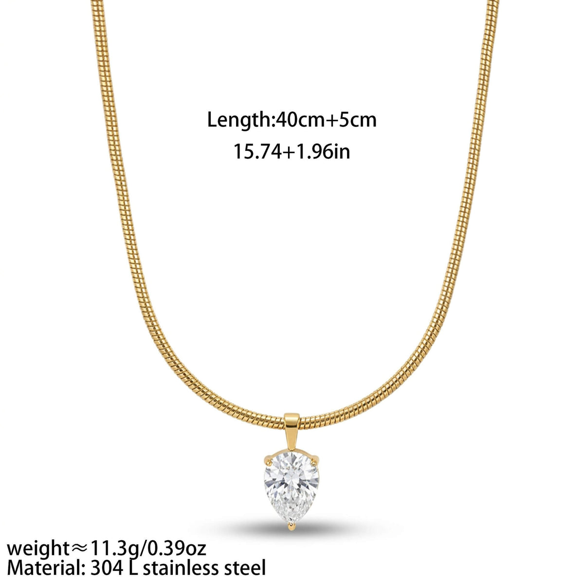 Sleek Snake Chain Cubic Zirconia Pendant Necklace