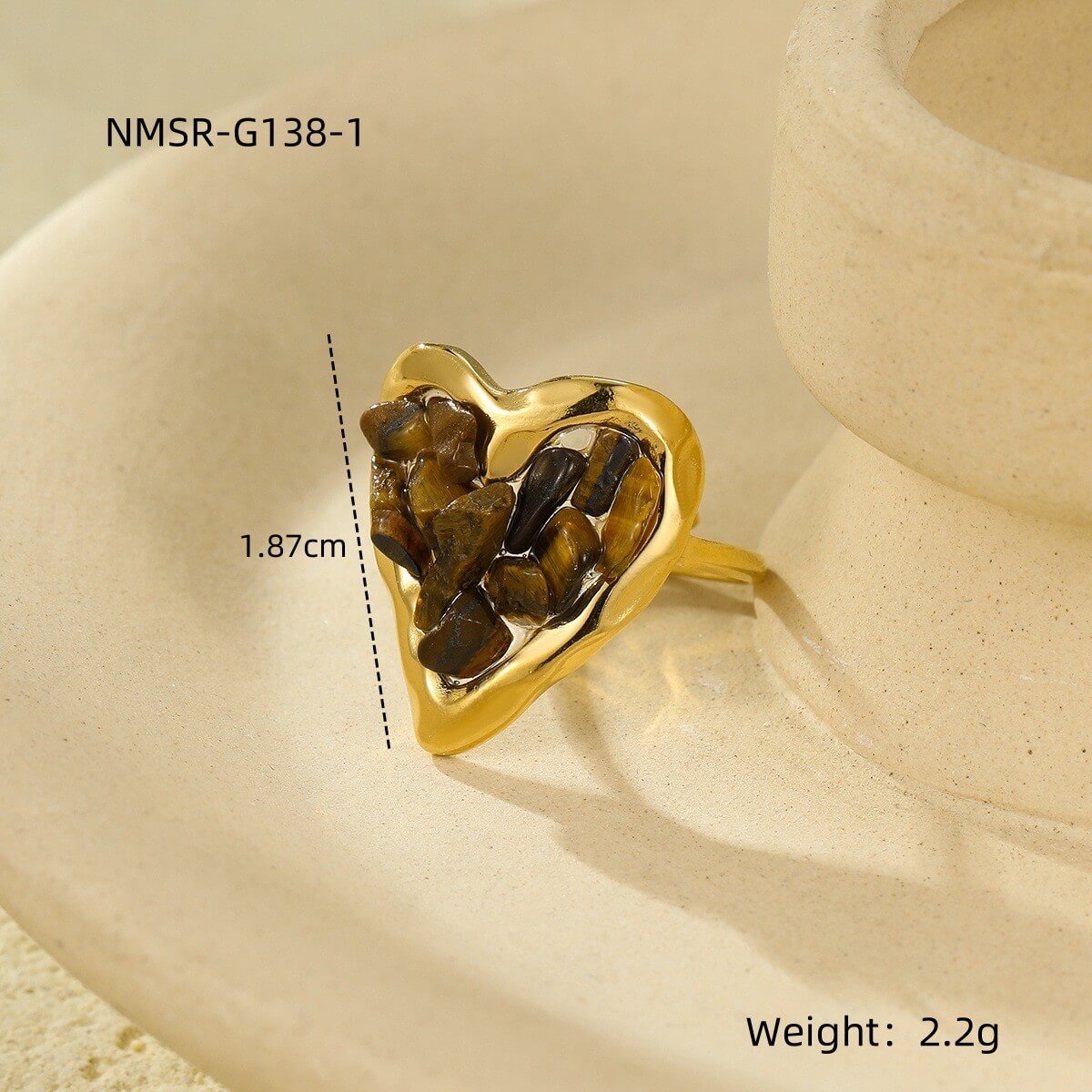 Heart Raw Gemstone Open Ring