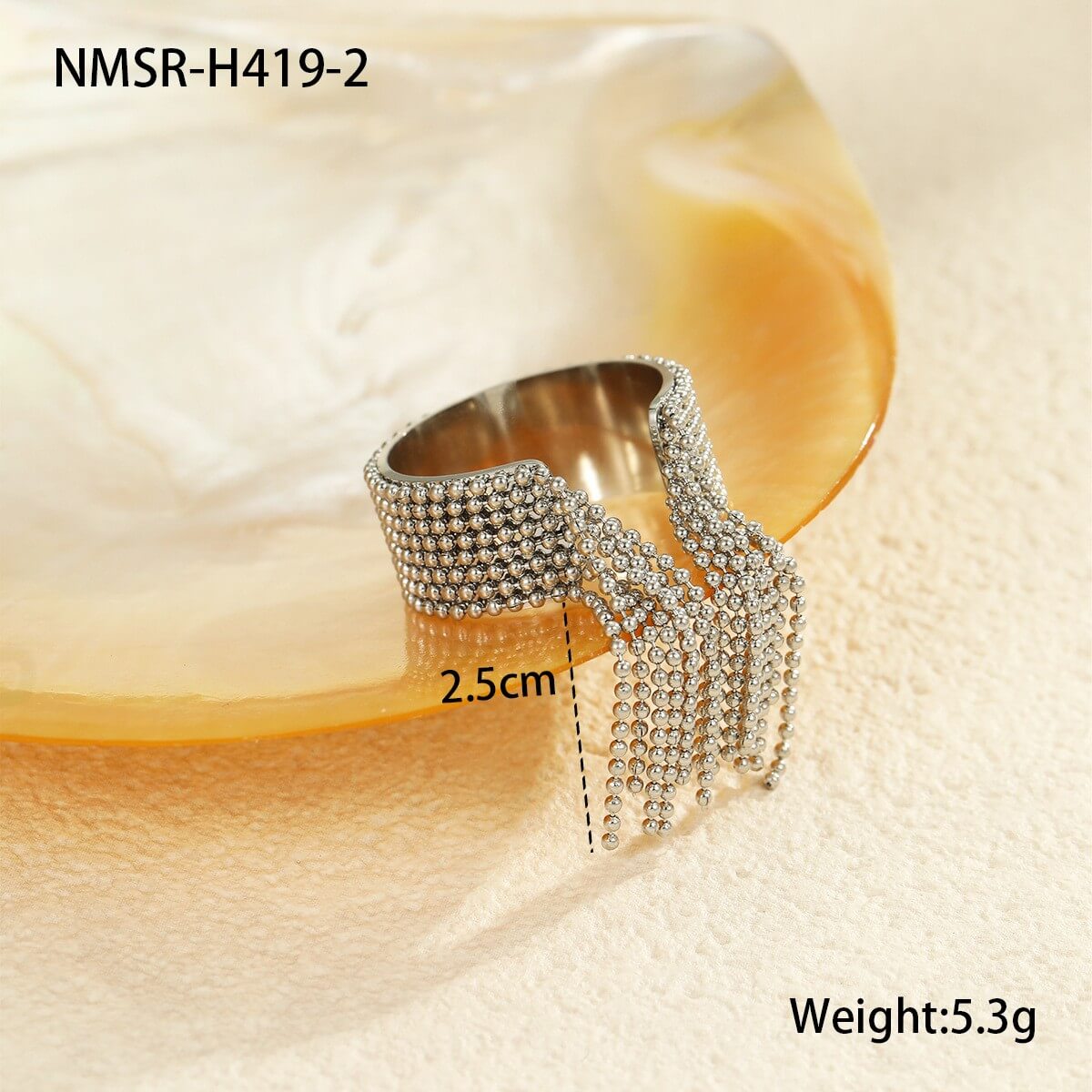 Waterproof Beaded Tassel Mesh Ring 18K Gold Plated