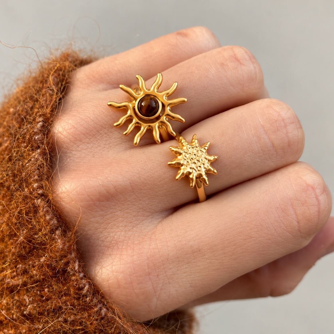 18K Gold Sunburst Stainless Steel Ring