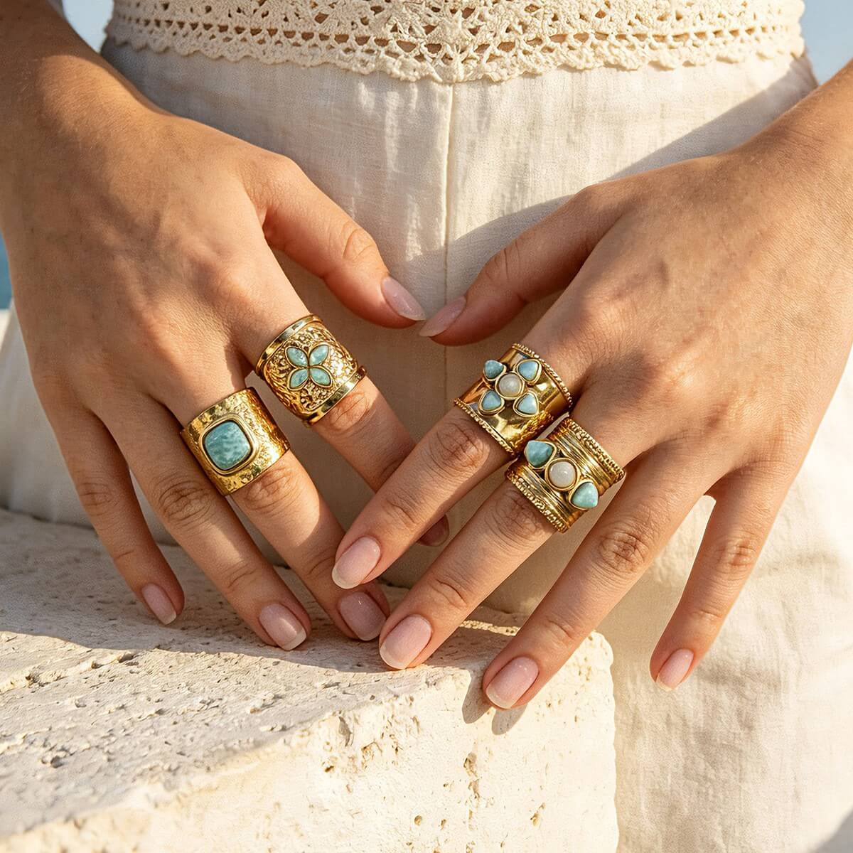 Boho Turquoise Wide Band Ring