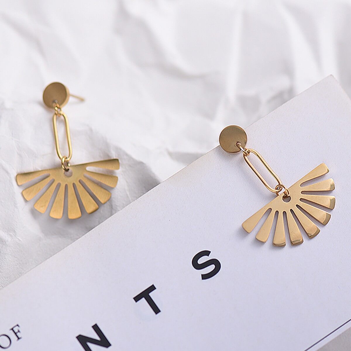 Golden Sunburst Fan Drop Earrings