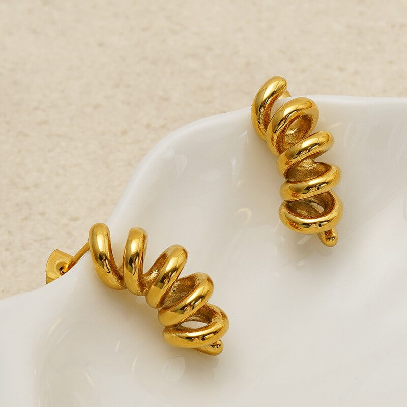 Waterproof Twisted Spiral Coil Drop Earrings