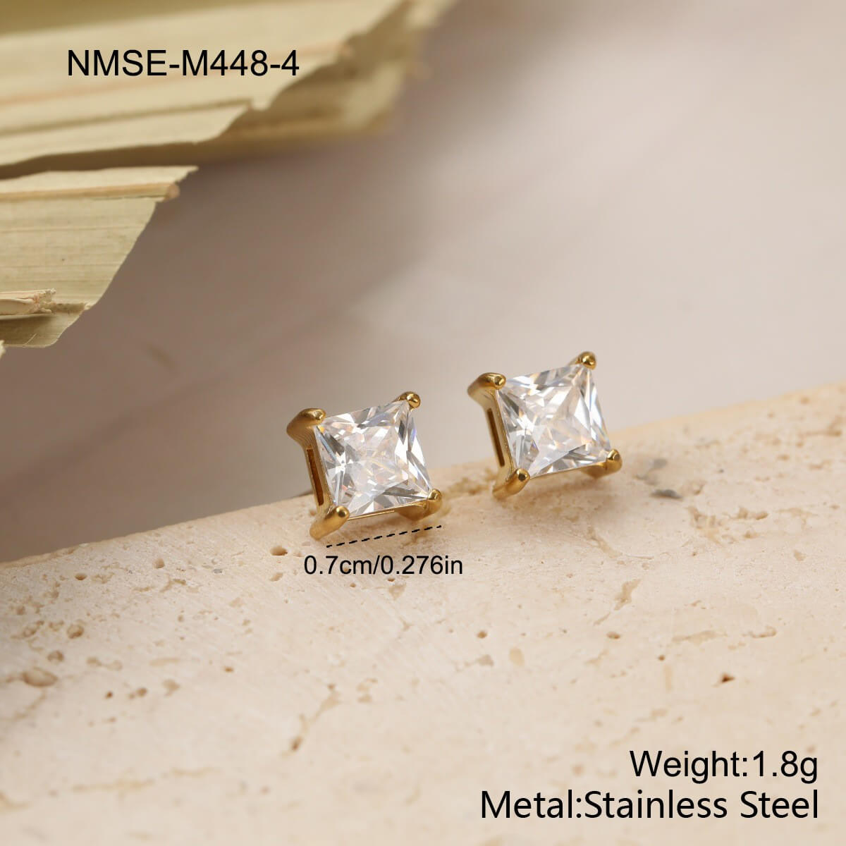 Princess Cut Zircon Stud Earrings in Gold & Silver (4mm-8mm)