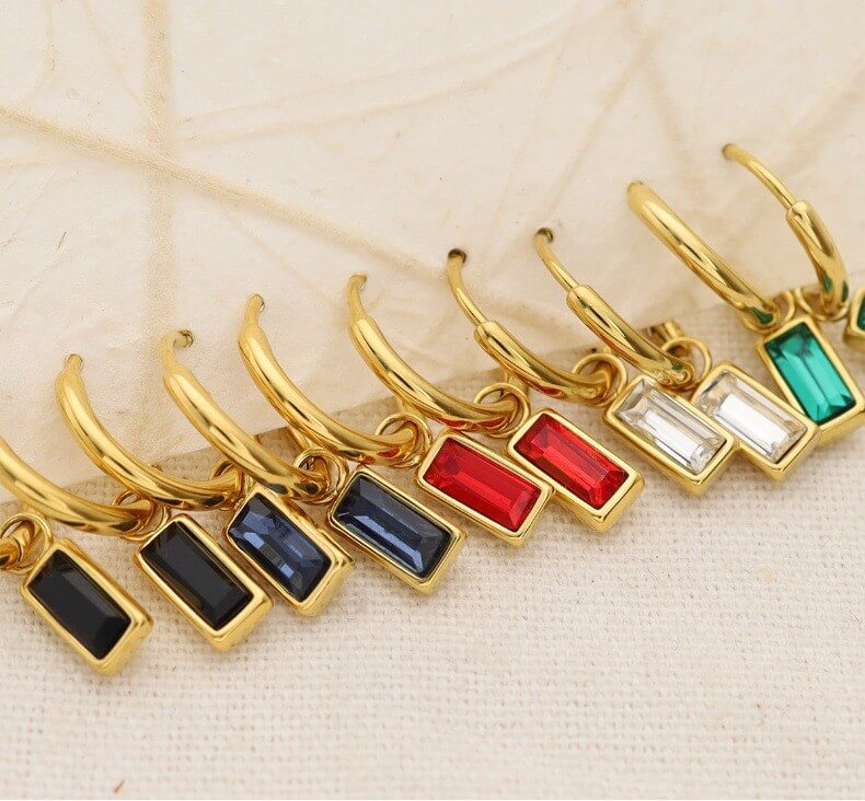 Rectangular Zircon Huggie Hoop Earrings